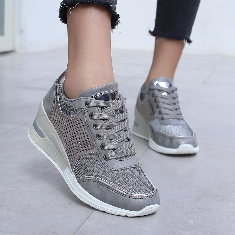 Women’s Gold and Silver Platform Sneakers - Comfortable Walking Shoes