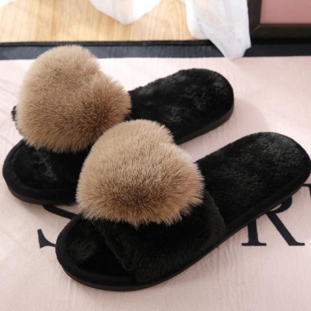 Women's Fluffy Heart Pattern Memory Foam Slippers - Non-Slip Sole