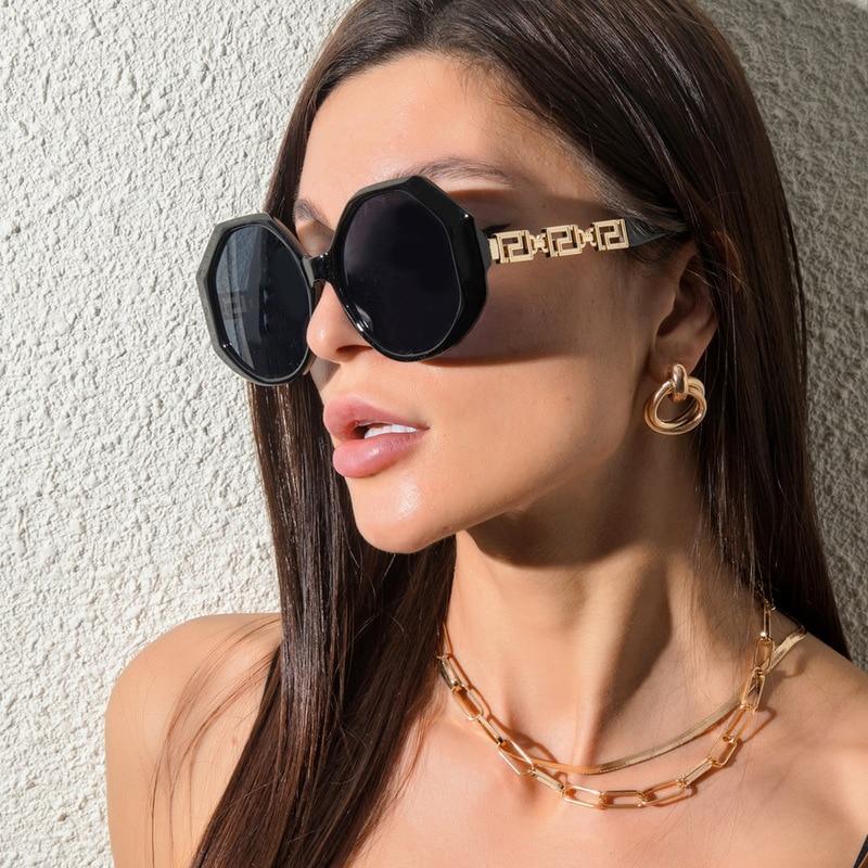 Oversized tortoise shell hexagon geometric sunglasses