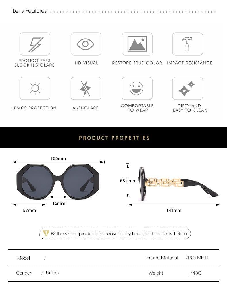Oversized Hexagon Sunglasses Vintage Geometric Frame