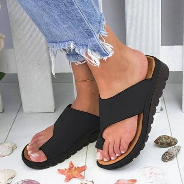 Women’s Leather Platform Toe-Ring Sandals - Comfy Casual Beach Shoes
