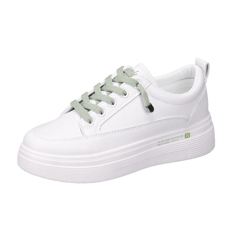 Women's White Leather Vulcanized Sneakers - Comfortable Casual Shoes