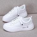 Women's White Leather Vulcanized Sneakers - Comfortable Casual Shoes
