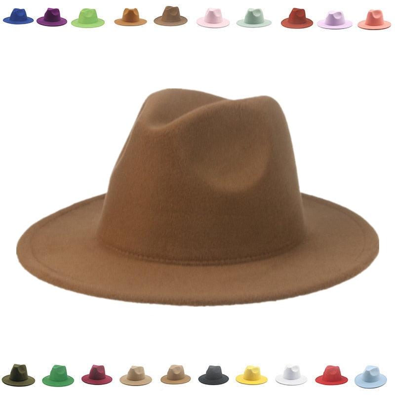 A stylish vintage-inspired wide-brim brown fedora hat suitable for both men and women.