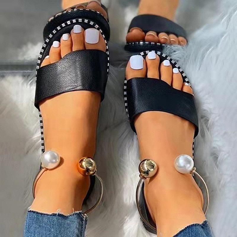 Women's Luxury Leather Party Sandals with Buckle Straps Summer Shoe