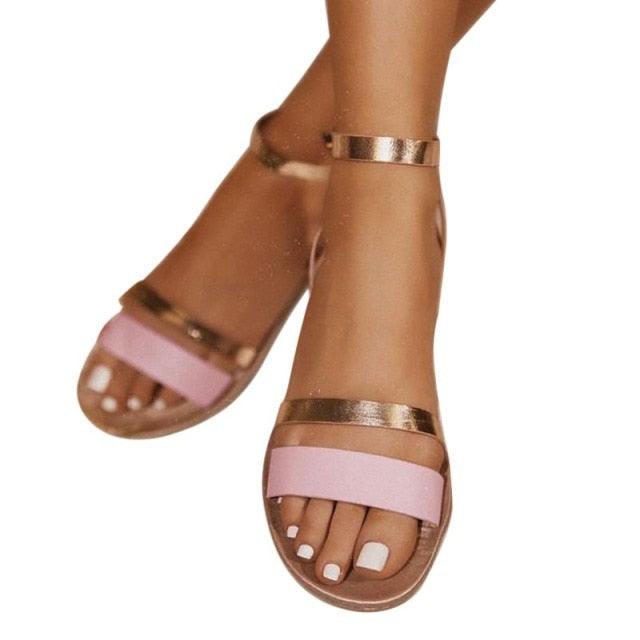 Women's Luxury Leather Party Sandals with Buckle Straps Summer Shoe