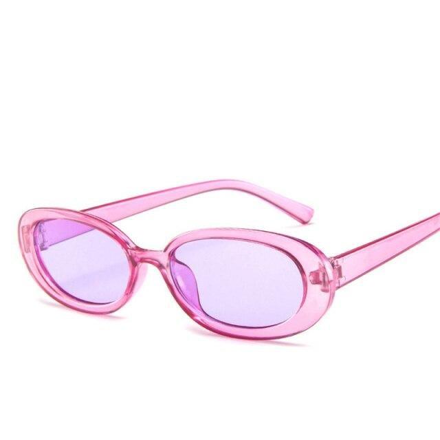 Pink Oval Retro Sunglasses - Slim Narrow Frame Eyewear