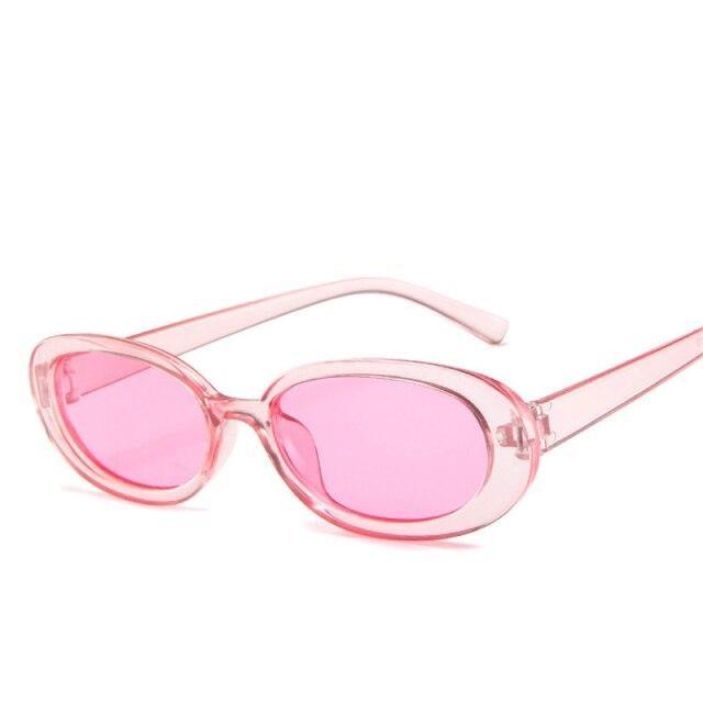 Pink Oval Retro Sunglasses - Slim Narrow Frame Eyewear