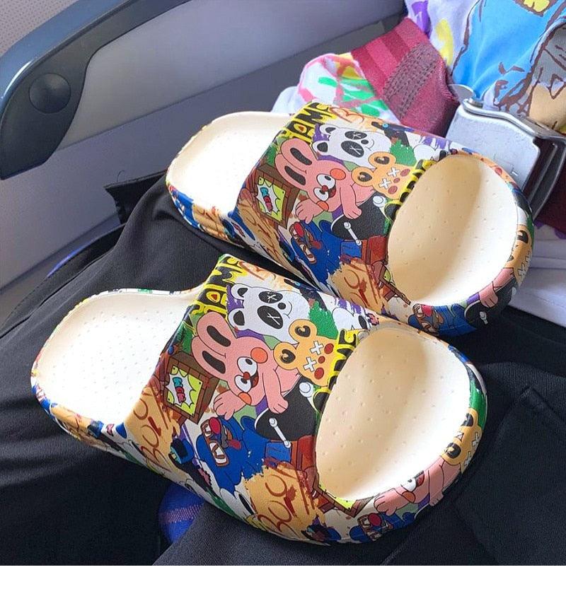Cartoon Graphic Beach Slides Unisex Non-Slip Thick Soled Sandals