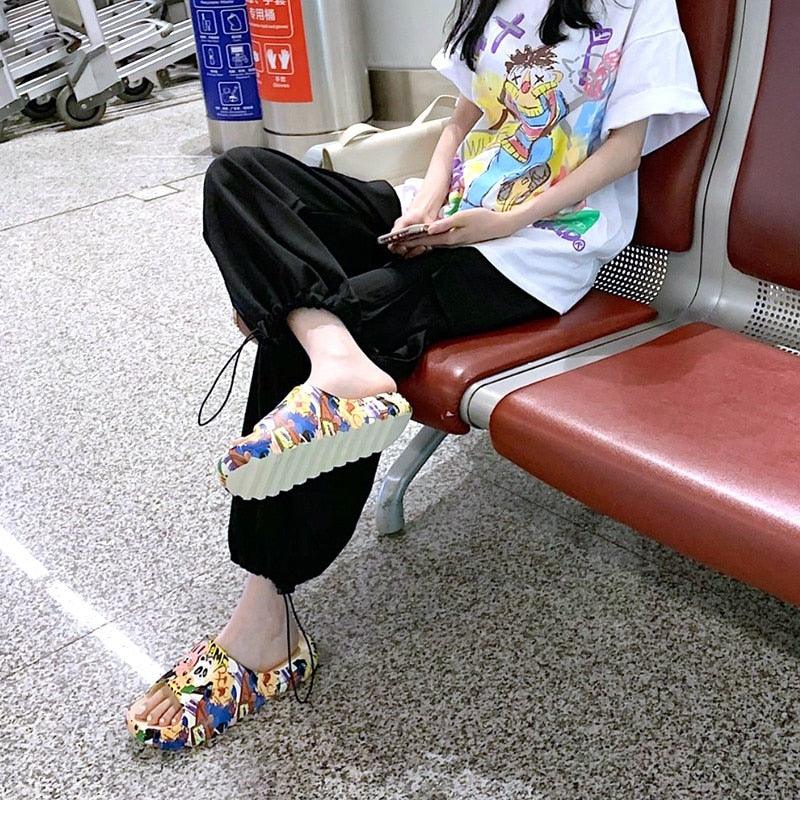 Cartoon Graphic Beach Slides Unisex Non-Slip Thick Soled Sandals