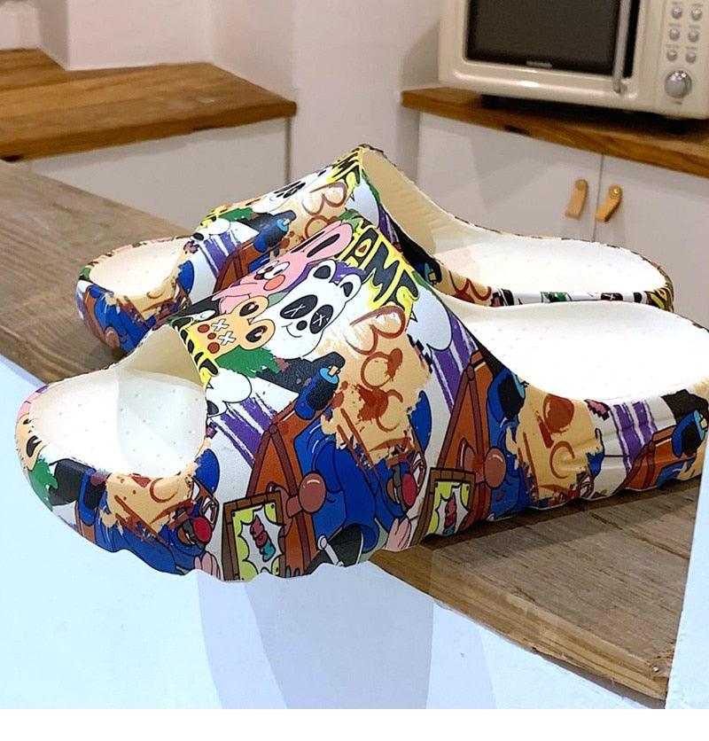 Cartoon Graphic Beach Slides Unisex Non-Slip Thick Soled Sandals