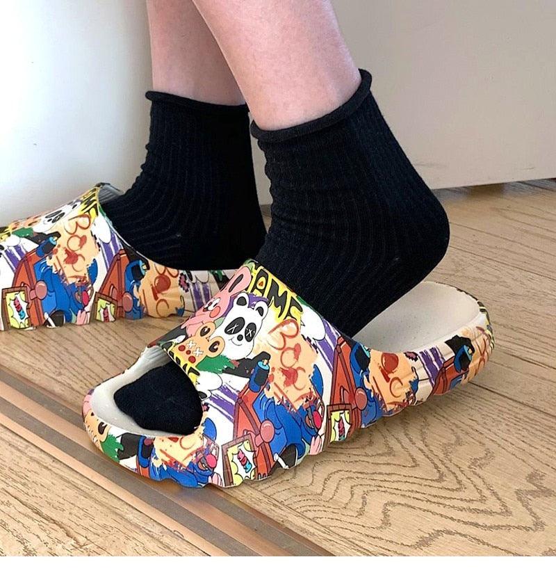 Cartoon Graphic Beach Slides Unisex Non-Slip Thick Soled Sandals