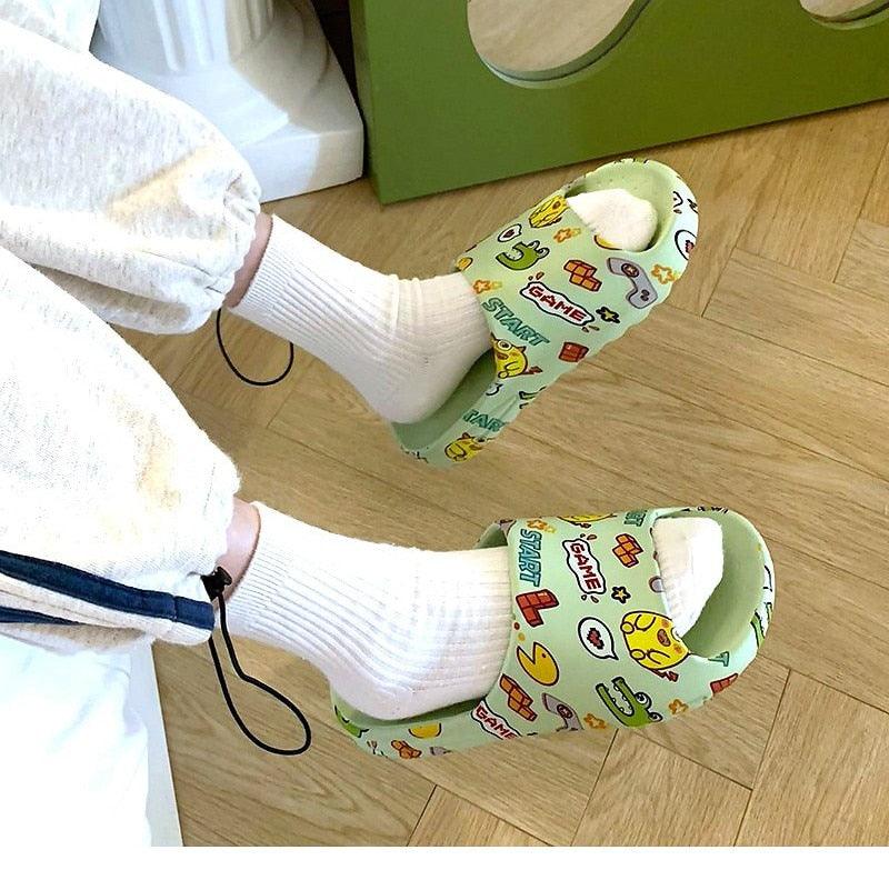 Cartoon Graphic Beach Slides Unisex Non-Slip Thick Soled Sandals