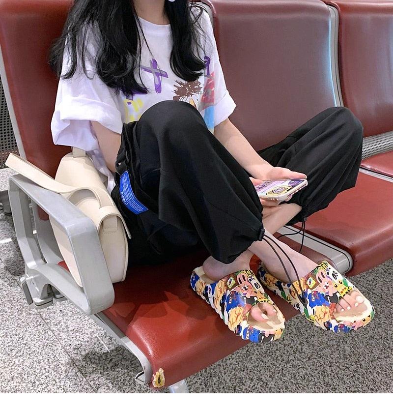 Cartoon Graphic Beach Slides Unisex Non-Slip Thick Soled Sandals