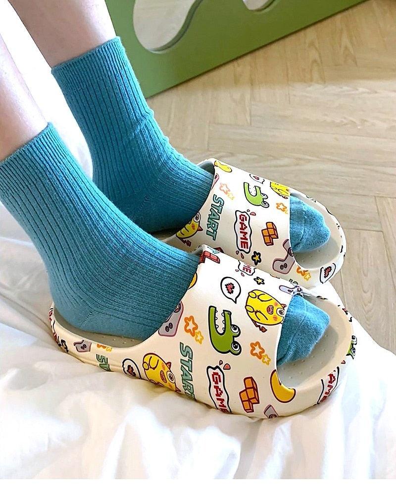 Cartoon Graphic Beach Slides Unisex Non-Slip Thick Soled Sandals