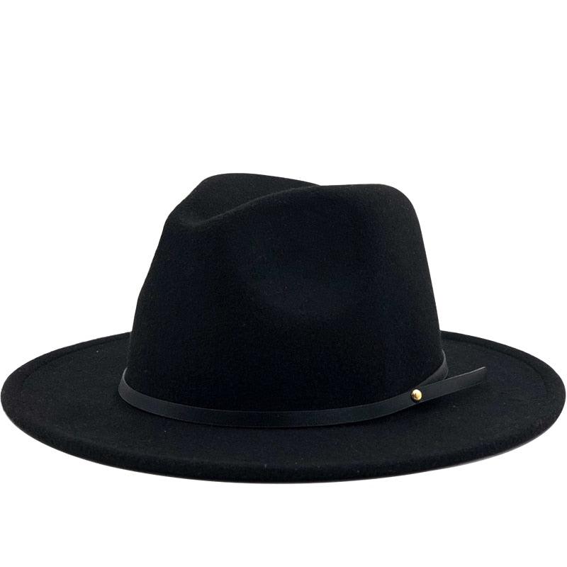 Vintage style black wool fedora hat with belt buckle accent