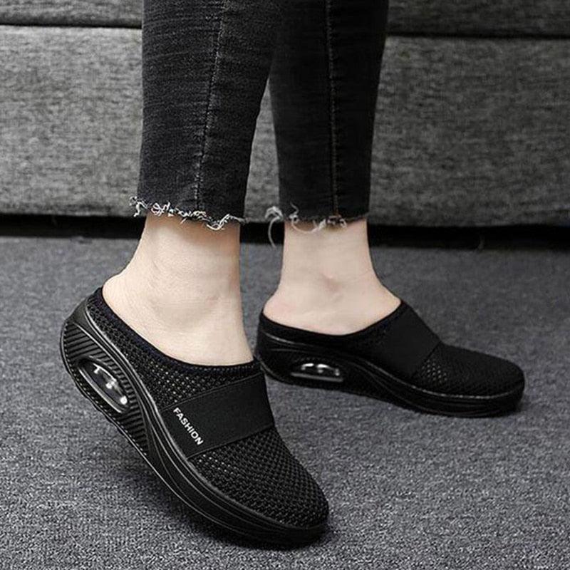 Women's Lightweight Air Cushion Walking Sneakers Knit Slip-Ons