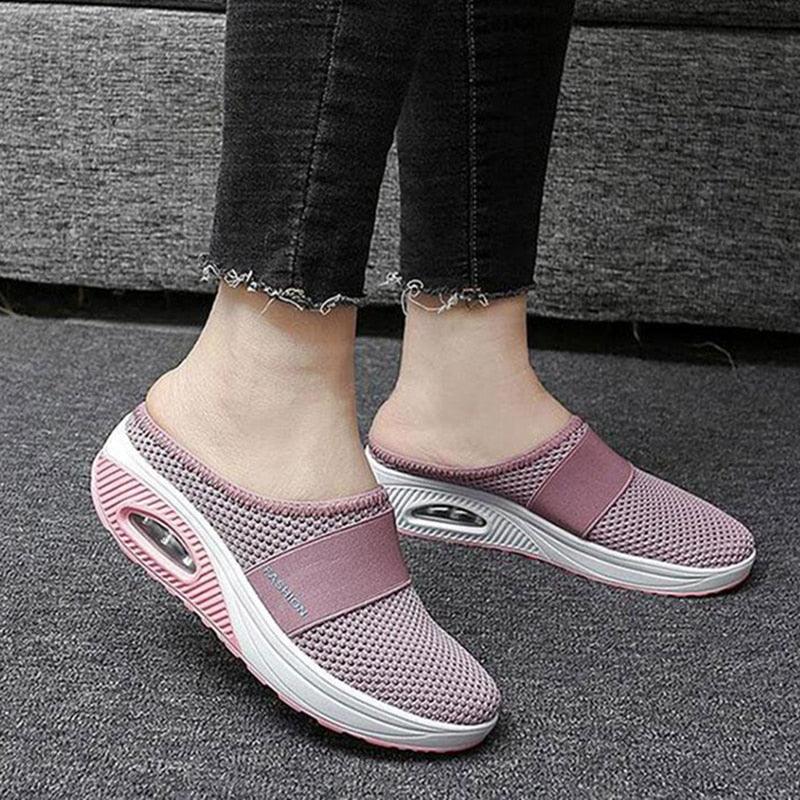 Women's Lightweight Air Cushion Walking Sneakers Knit Slip-Ons