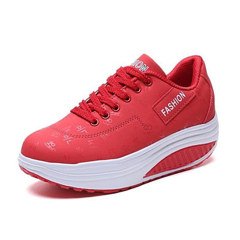 Women’s Leather Flatform Sneakers Height Increasing Lace-Up Shoes