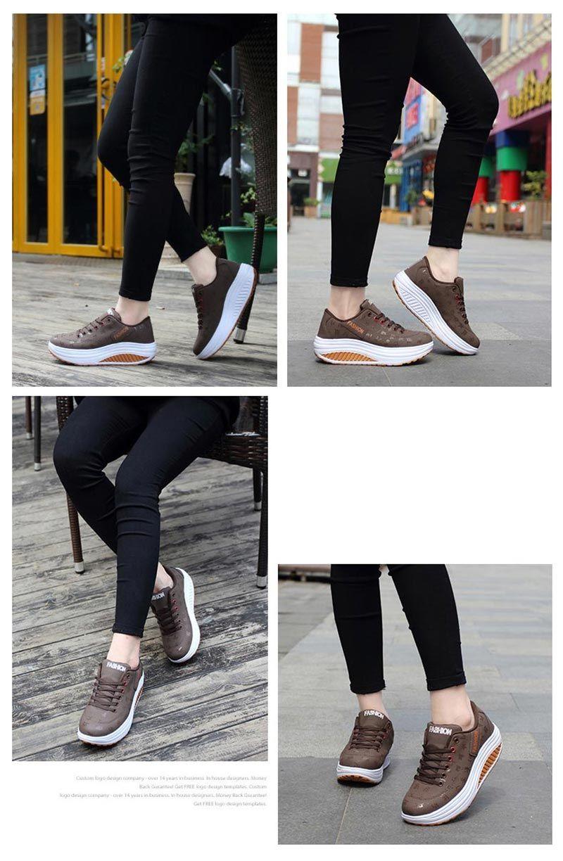 Women’s Leather Flatform Sneakers Height Increasing Lace-Up Shoes
