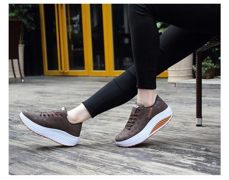 Women’s Leather Flatform Sneakers Height Increasing Lace-Up Shoes