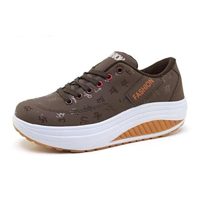 Women’s Leather Flatform Sneakers Height Increasing Lace-Up Shoes
