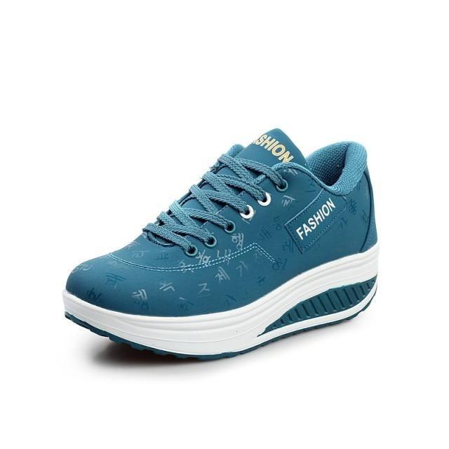 Women’s Leather Flatform Sneakers Height Increasing Lace-Up Shoes