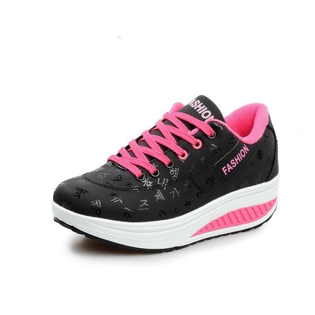 Women’s Leather Flatform Sneakers Height Increasing Lace-Up Shoes