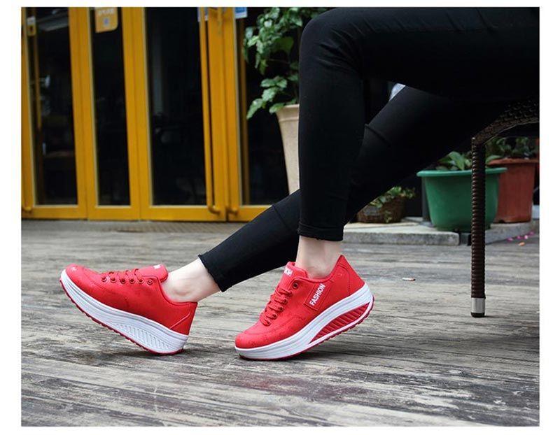 Women’s Leather Flatform Sneakers Height Increasing Lace-Up Shoes
