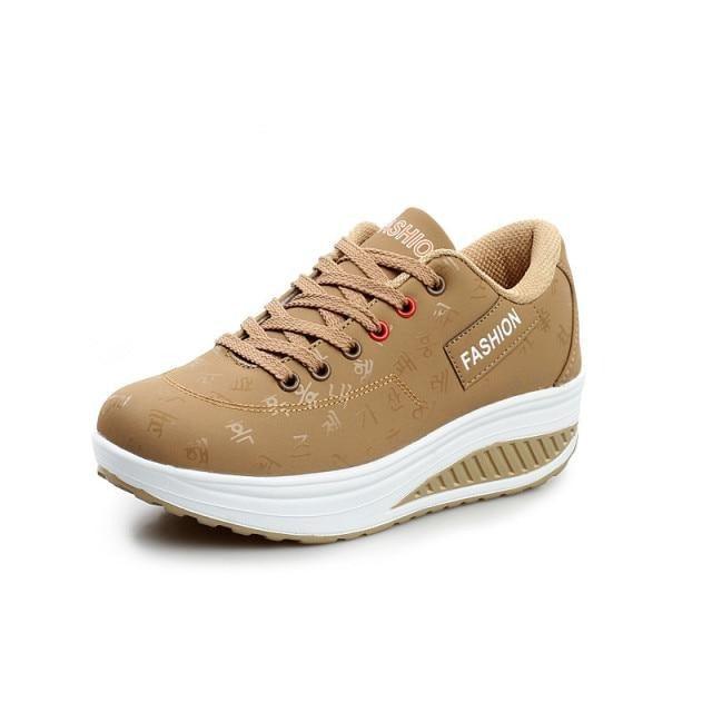 Women’s Leather Flatform Sneakers Height Increasing Lace-Up Shoes
