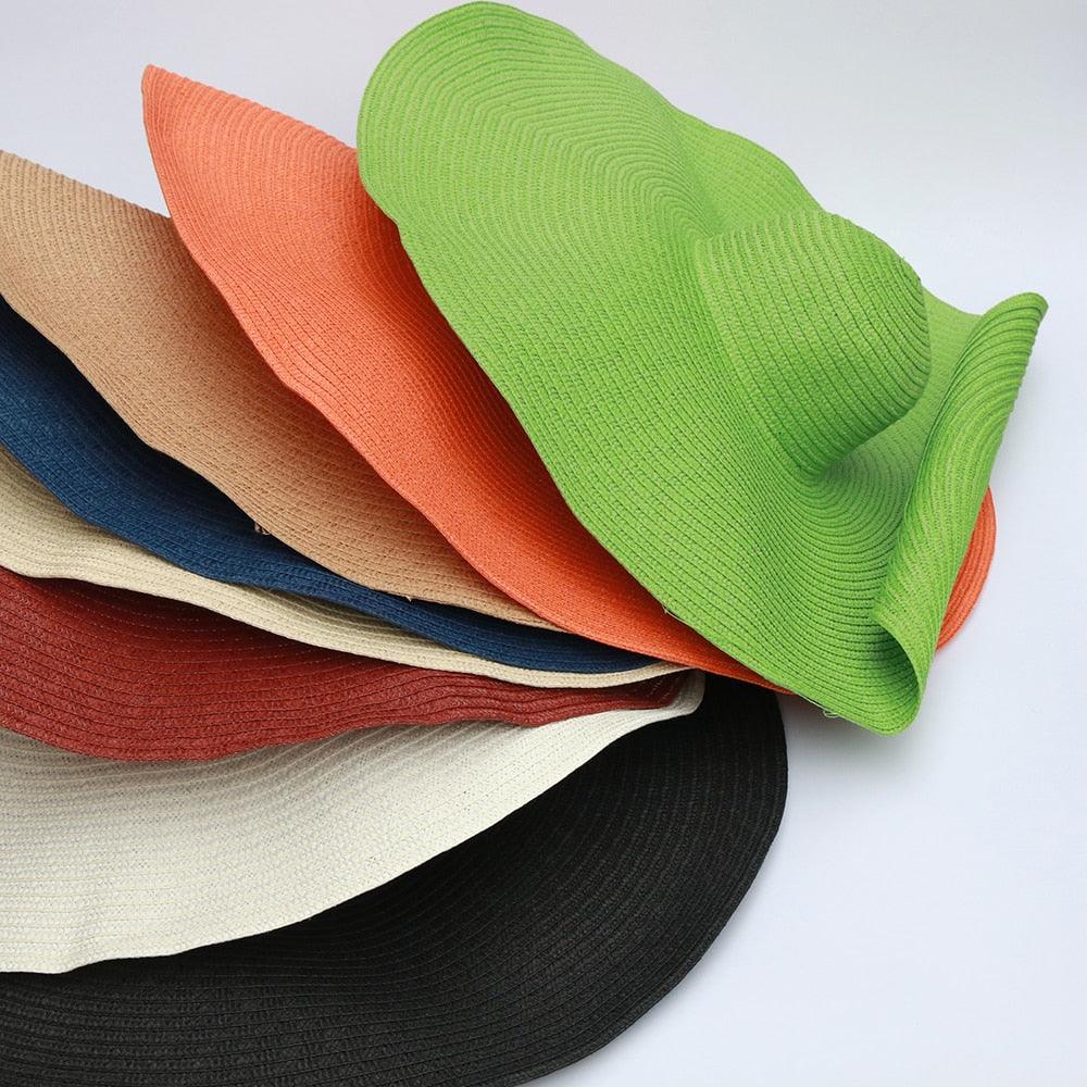 Women's Oversized Foldable Straw Beach Sun Hat Wide Brim UV Cap