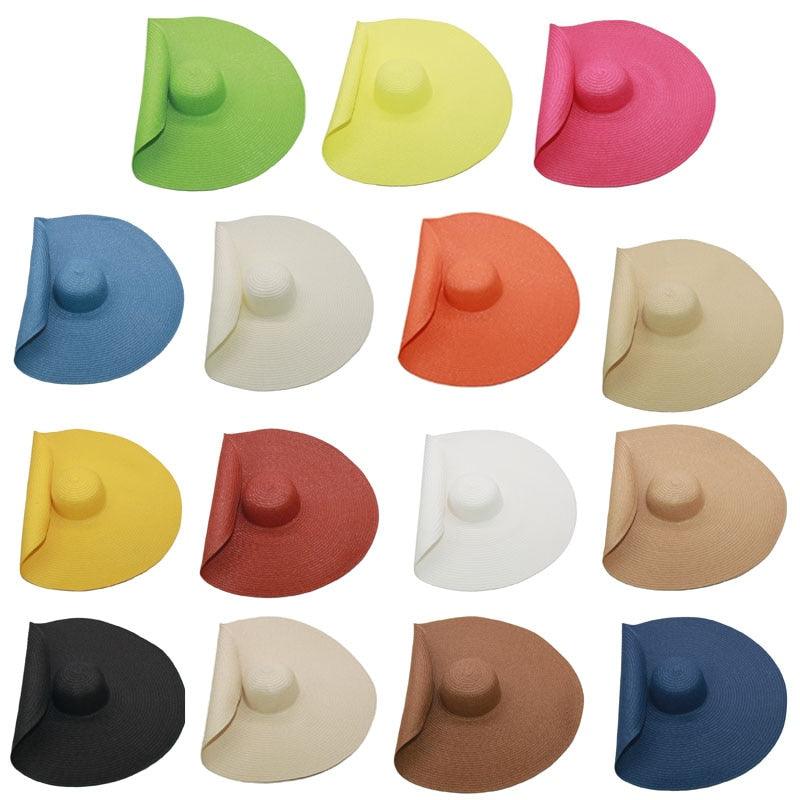 Women's Oversized Foldable Straw Beach Sun Hat Wide Brim UV Cap