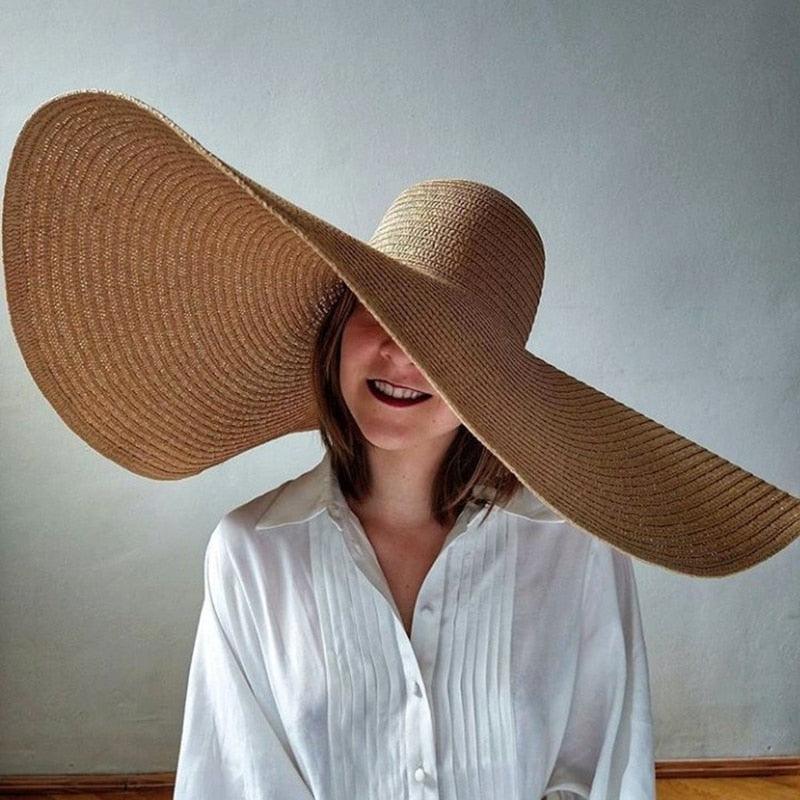 Women's Oversized Foldable Straw Beach Sun Hat Wide Brim UV Cap