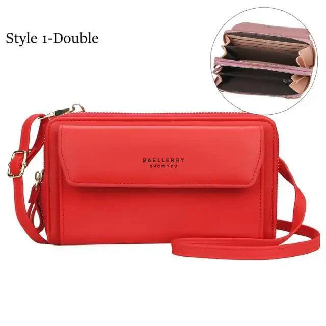 Women’s Double Layer Crossbody Bag – Minimalist Leather Card Holder
