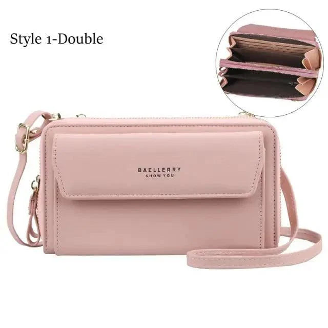 Women’s Double Layer Crossbody Bag – Minimalist Leather Card Holder