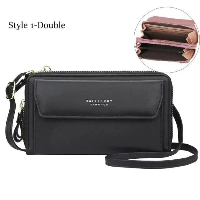 Women’s Double Layer Crossbody Bag – Minimalist Leather Card Holder