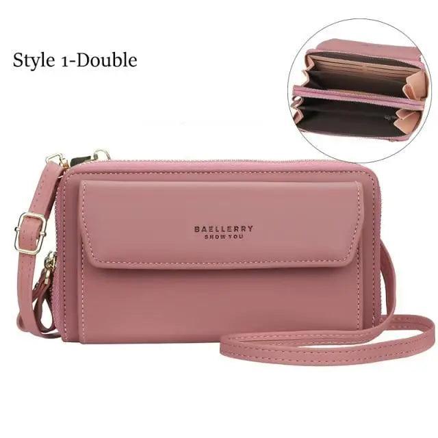 Women’s Double Layer Crossbody Bag – Minimalist Leather Card Holder