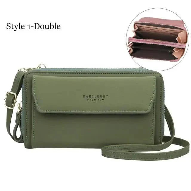Women’s Double Layer Crossbody Bag – Minimalist Leather Card Holder