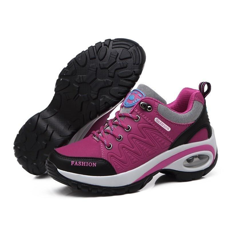 Stevvex women's air cushion athletic sneakers featuring a breathable mesh upper and platform sole in a sporty lace-up style.