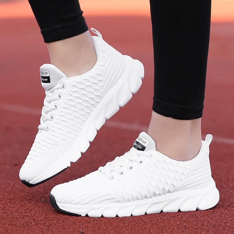 Women’s Breathable Knit Running Sneakers – Lightweight Lace-Up