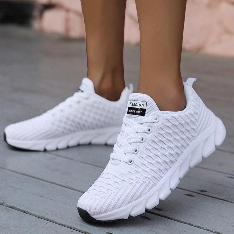 Women’s Breathable Knit Running Sneakers – Lightweight Lace-Up
