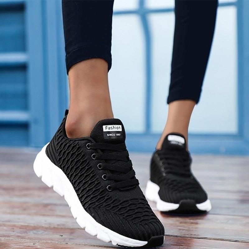 Women’s Breathable Knit Running Sneakers – Lightweight Lace-Up
