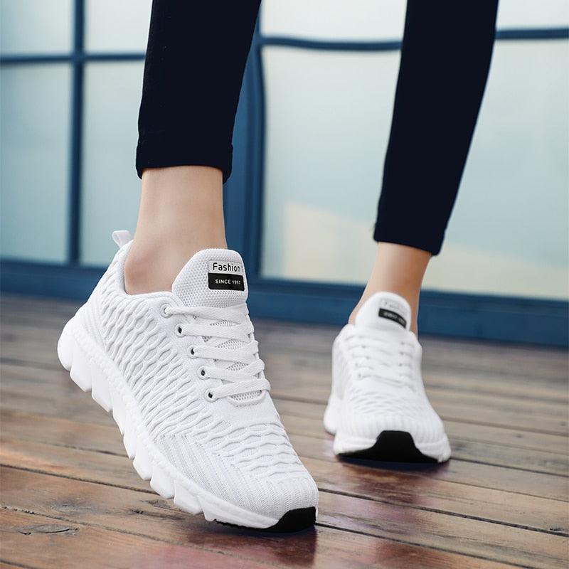 Women’s Breathable Knit Running Sneakers – Lightweight Lace-Up
