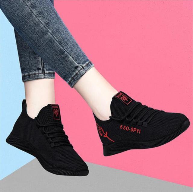 Women's Black Platform Fashion Sneakers Lightweight Mesh Tennis Shoes