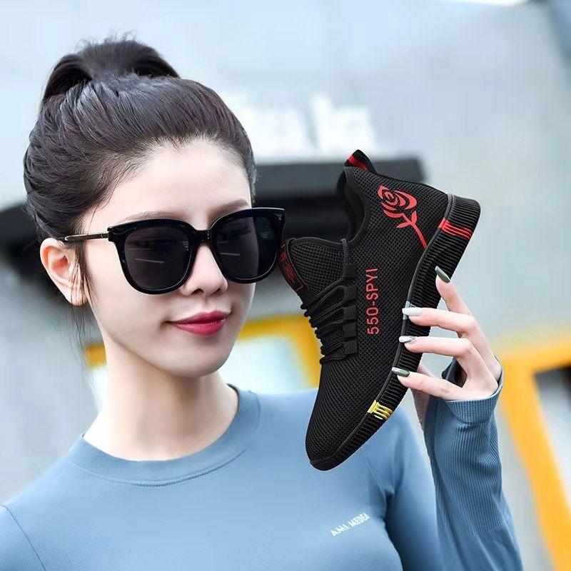 Women's Black Platform Fashion Sneakers Lightweight Mesh Tennis Shoes