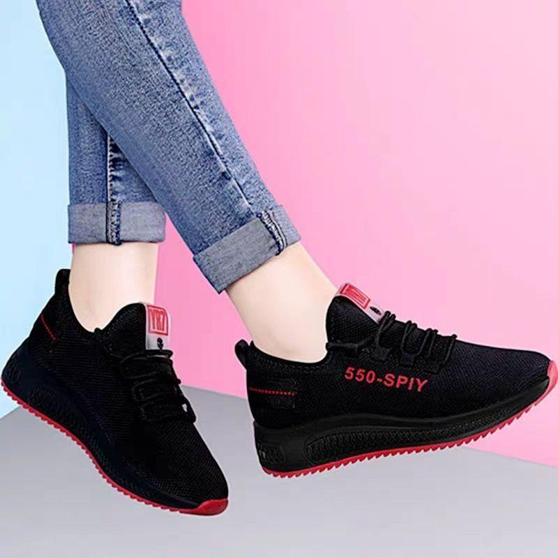 Women's Black Platform Fashion Sneakers Lightweight Mesh Tennis Shoes
