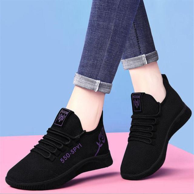 Women's Black Platform Fashion Sneakers Lightweight Mesh Tennis Shoes