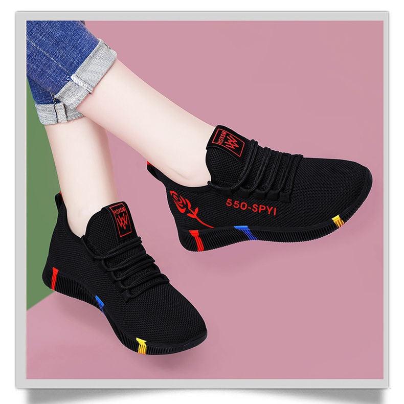 Women's Black Platform Fashion Sneakers Lightweight Mesh Tennis Shoes