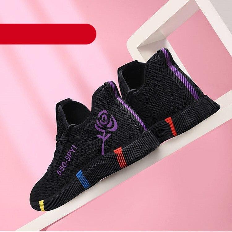Women's Black Platform Fashion Sneakers Lightweight Mesh Tennis Shoes