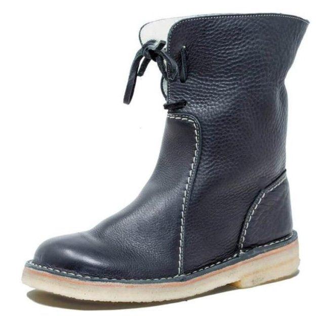 Women's Mid-Calf Leather Winter Boots with Warm Faux-Fur Lining